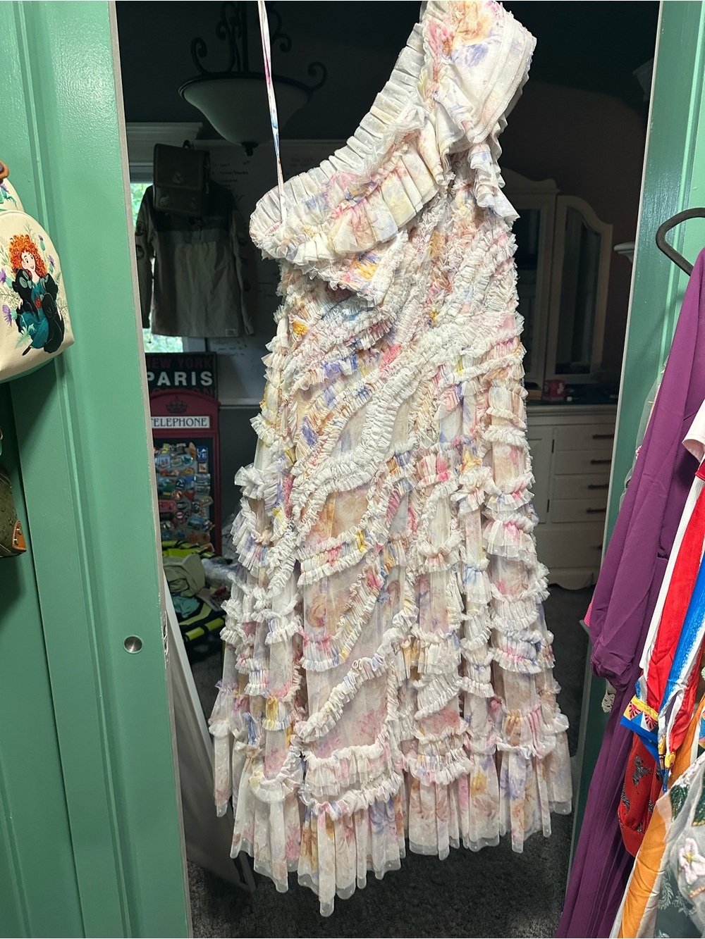 Needle & Thread Marianne White Ruffled tulle One-Shoulder Floral Sundress